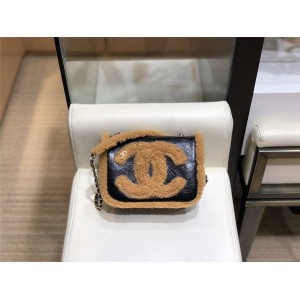 CHANEL官网香奈儿正品女包真皮羊毛CC LOGO毛绒斜跨包AS0321