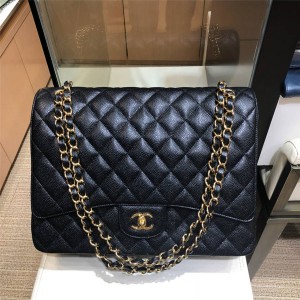 chanel香奈儿官网怎么买东西牛皮Maxi King 33cm口盖包链条包A58601