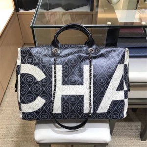 CHANEL香奈儿官方网高仿包包奢侈品网站新款印花帆布手提旅行包A57164