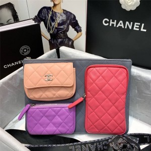 CHANEL官网香奈儿正品专卖店拼色真皮多口袋多功能随身包手拿包AP1054