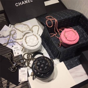 CHANEL官网香奈儿旗舰店包包最大的奢侈品网站菱格羊皮手提圆饼包AP1176