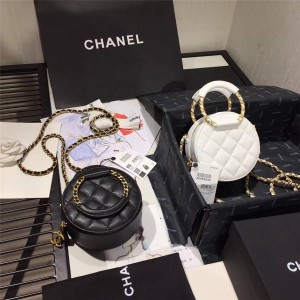 CHANEL官网香奈儿官方包包世界顶级奢侈品鱼子酱牛皮手提圆饼包AP1176