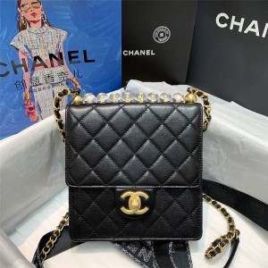 CHANEL官网香奈儿专卖店山羊皮透明树脂珍珠口盖包斜跨包AS0584