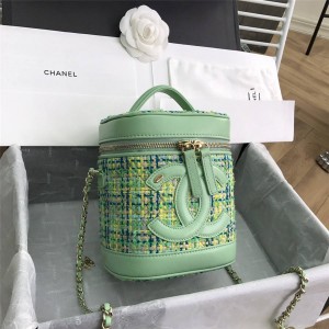 CHANEL官网香奈儿包包专柜正品拼色花呢链条包化妆包水桶包AS0323