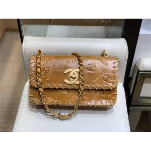 CHANEL官网香奈儿专卖店中古Vintage牛皮压花Logo口盖包AS9066