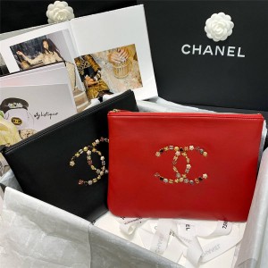 chanel包包价格香奈儿官网原单真皮徽章装饰双CC LOGO标志手拿包