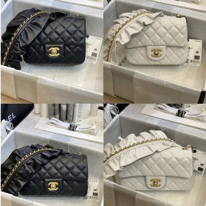 CHANEL官网香奈儿中国奢侈品网购荷叶边CF羊皮口盖包AS2203/AS2204