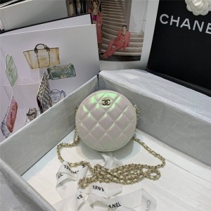 CHANEL香奈儿中国官网新款菱格羊皮金粉色圆饼包