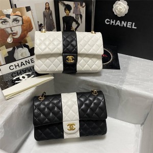 CHANEL官网香奈儿包包价格新款黑白拼色CF口盖包链条包