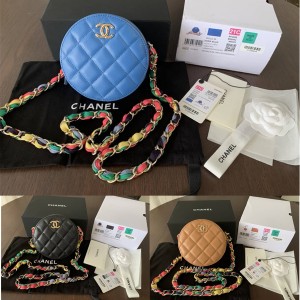 CHANEL官网香奈儿旗舰店链条手拿包彩带圆饼包AP2055