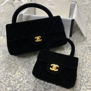 CHANEL香奈儿vintage mini handle丝绒中古子母包亲子包