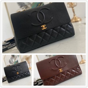 CHANEL香奈儿A92233 中古CARBON双C大LOGO翻盖双链条包